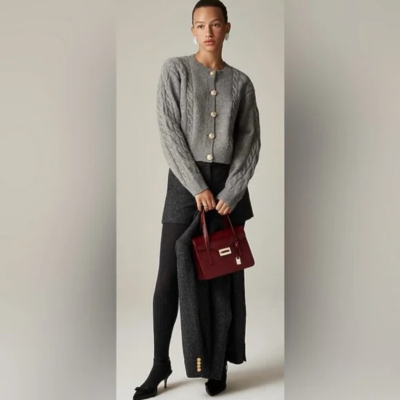 J.Crew Cable-knit cardigan sweater in burgundy - Picture 6 of 11